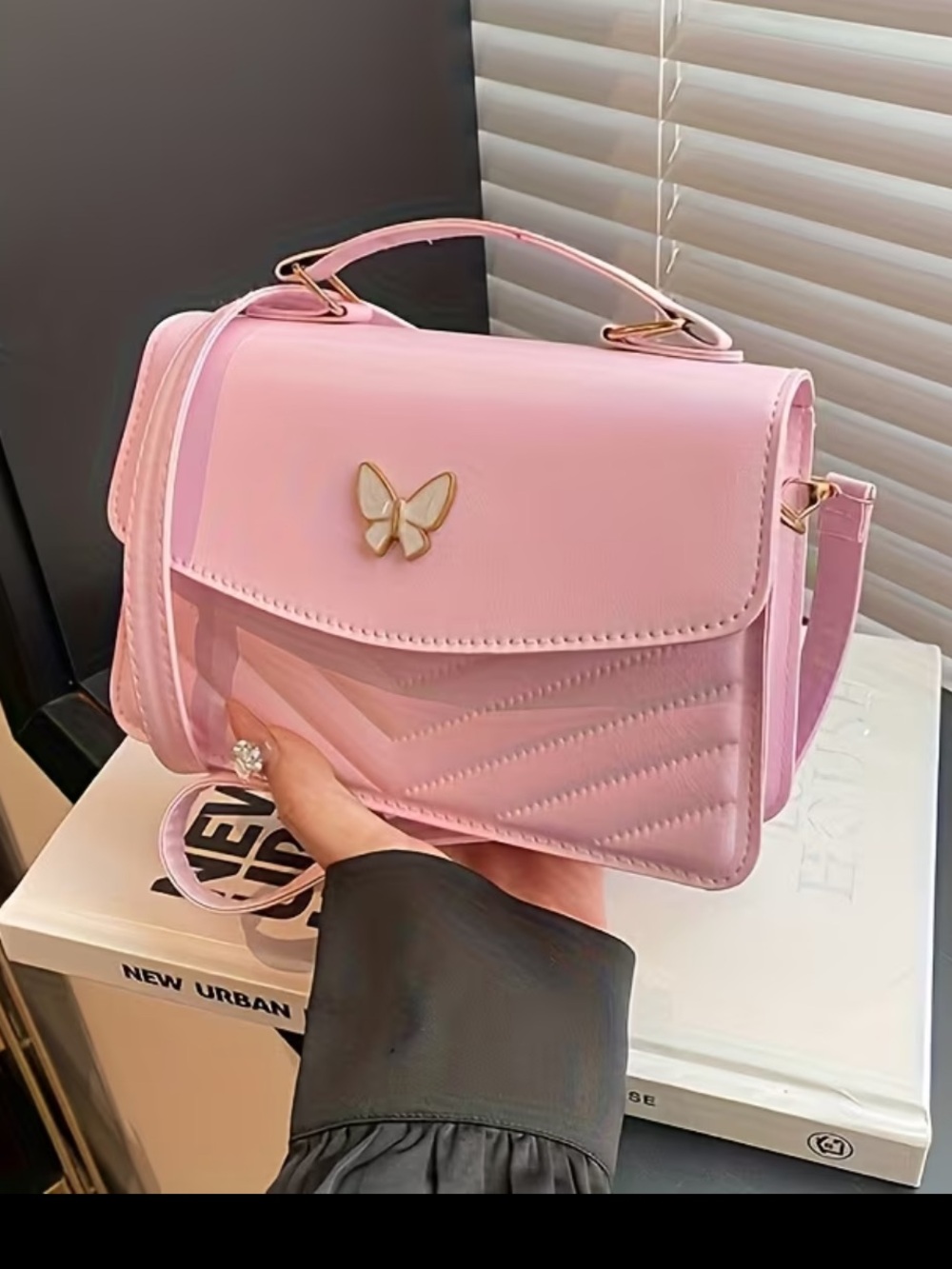 Pink Butterfly Accent Top-Handle Women's Bag - Picture 3 of 3